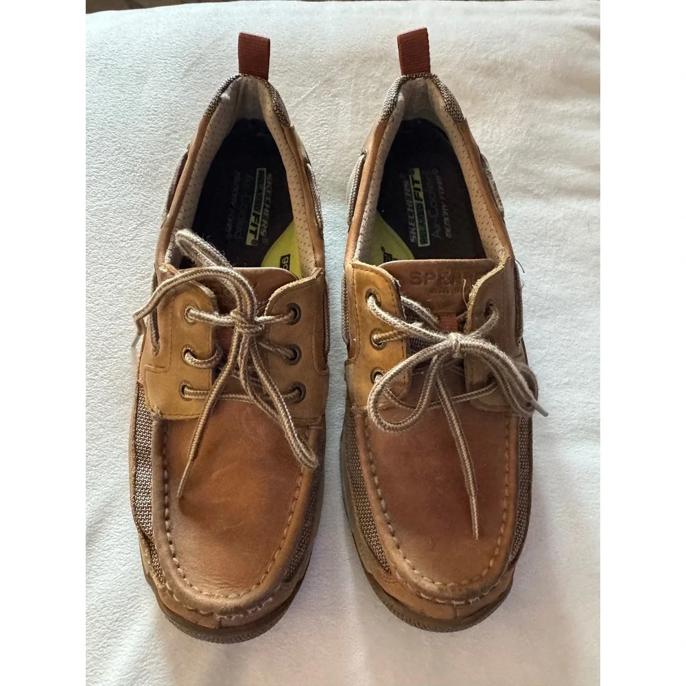 Sperry Top-Sider Mens 8.5 Tan Leather Mesh Boat Shoes Sea Kite Rugged Sole